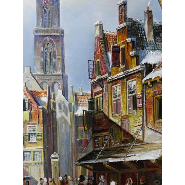 John Haanstra, Large Urban Scene, Oil Painting on Wood, 1970s, Framed For Sale - Image 14 of 16