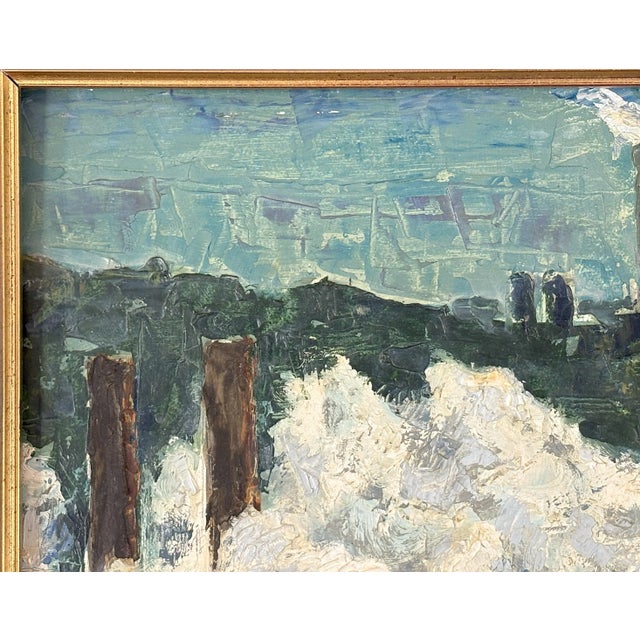 1970s Original Signed Industrial Cityscape Painting on Board C1976 For Sale - Image 5 of 12