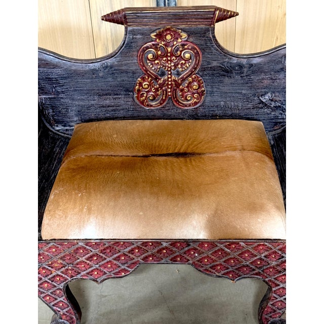 19th Century Anglo-Indian Carved & Polychromed Gondola Settee For Sale - Image 6 of 11