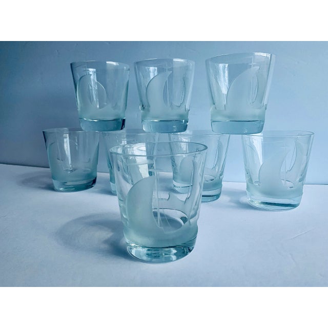 Artel Vintage Etched Sailboat Transparent Crystal Cocktail Lowball Glasses, in the 'Artel Style'- Set of 8 For Sale - Image 4 of 12