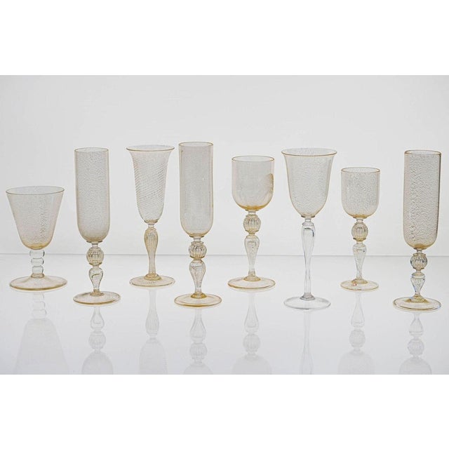 Mid-Century Modern Murano Stem Glasses with Embedded Gold Leaf from Cenedese, 1950s, Set of 8 For Sale - Image 3 of 18