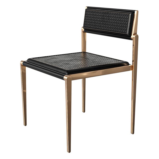 "Gala" Chair, With Bronze and Woven Leather, Tailor Made For Sale In Los Angeles - Image 6 of 9