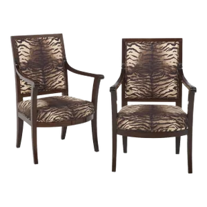 Pair of Early 19th Century French Directoire Armchairs Fauteuils in Tiger Print