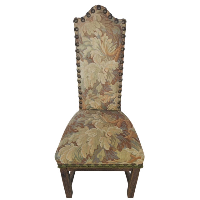 19th Century 19th Century Italian High-Back Oak Chairs with Tapestry, Set of 4 For Sale - Image 5 of 10