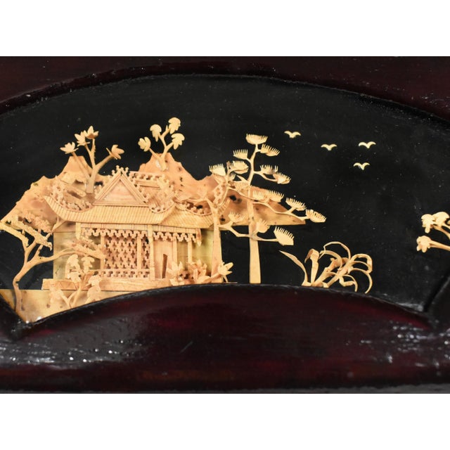 Mid Century Oriental Hand Carved Pagoda Diorama Cork Art Wooden Jewelry Trinket Box For Sale - Image 6 of 11
