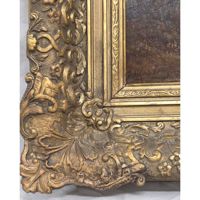 Antique Dutch 19th C. Sunrise Over Water Landscape, Original Frame, Signed J. Wouters (?) For Sale - Image 11 of 18