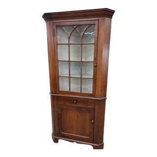 Antique Corner Cabinet Cupboard Beautiful Federal Primitive Wavy Glass 1800’s For Sale