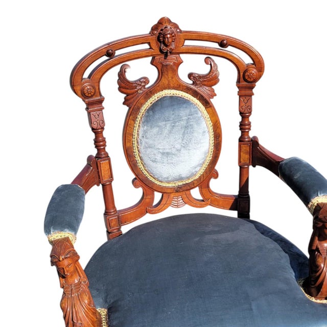Wood 19th Century American Walnut John Jellif Chair Caryatid Figural Arms For Sale - Image 7 of 17