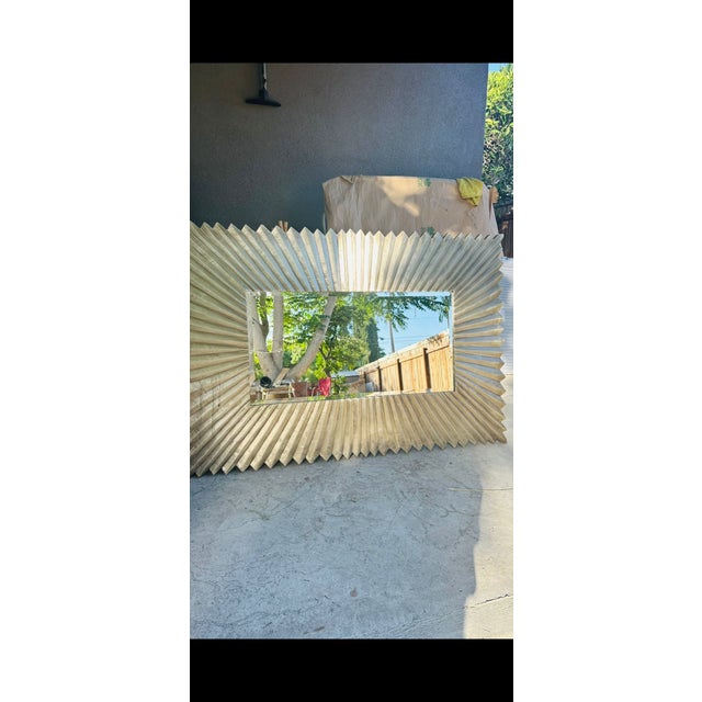 Authentic Neiman Marcus Silver Linen-Fold Sunburst Wall Mirrors - A Pair For Sale In Sacramento - Image 6 of 11
