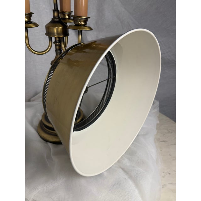 Metal 1960s French Neoclassical 3-Arm Brass Bouillotte Table Lamp With Pierced Tole Shade For Sale - Image 7 of 12