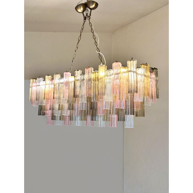 Murano Contemporary Huge Rectangular "Tronchi" Murano Glass Burnished Chandelier For Sale - Image 4 of 10