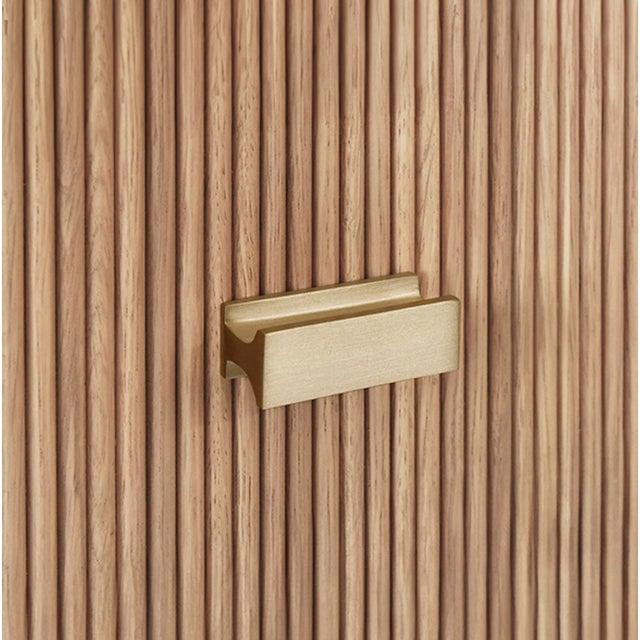 Tan Matthew Izzo Home Andre Natural Oak Two Drawer Side Table With Fluted Detail and Brass Hardware For Sale - Image 8 of 9