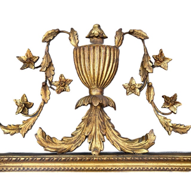 Antique Italian Carved Wood Parcel Gilt Neoclassical Urn Wall Mirror For Sale - Image 4 of 10