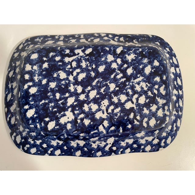 Blue 19th C. Antique Spongeware Blue and White Platter For Sale - Image 8 of 8