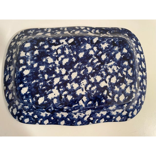 Blue Antique Blue and White Platter - Spongeware - 10 X 13 For Sale - Image 8 of 8
