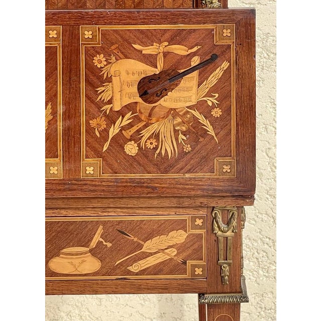 Brown Louis XVI Style Marquetry Desk in Wood For Sale - Image 8 of 13