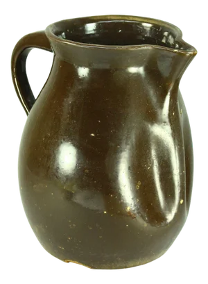 1800's Brown Glaze Stoneware Large Pitcher Ewer 12" Earthenware Jug