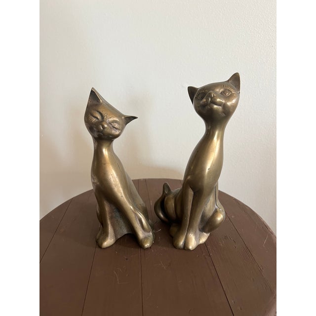 Metal Vintage Mid-Century Modern Brass Cat Sculptures – Pair – Made in Korea For Sale - Image 7 of 12