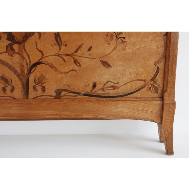 Antique Art Nouveau Bed with Inlaid Marquetry Decorative Floral Design, 1890s For Sale - Image 13 of 16