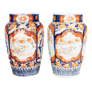 Antique 19th Century Japanese Imari Porcelain Vases - a Pair