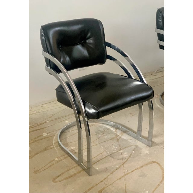 Milo Baughman Vintage 1970s Cantilever Chrome Chairs Milo Baughman Style - Set of 4 For Sale - Image 4 of 9