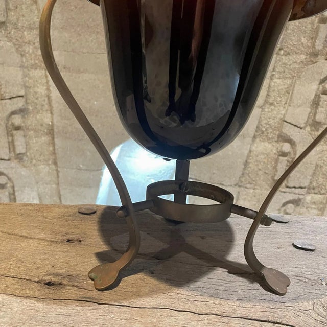 1940s Art Deco Elevated Centerpiece Glass Vase Framed in Solid Bronze For Sale In San Diego - Image 6 of 12