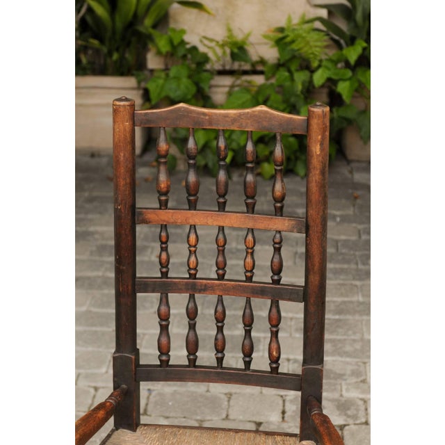 English 1780s Oak William and Mary Style Open Arm Youth Chair with Rush Seat For Sale - Image 11 of 11