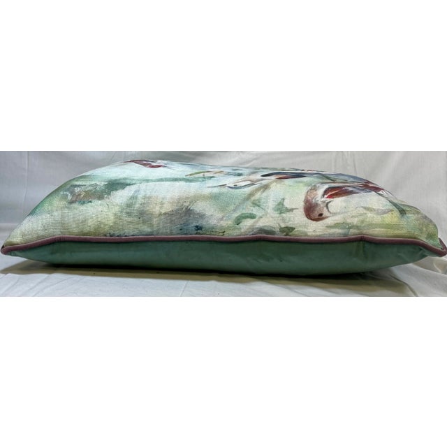 Large Decorative Bolster Pillow Embellished With a Water Color Look Bird Pattern - Made in the U K For Sale - Image 10 of 11