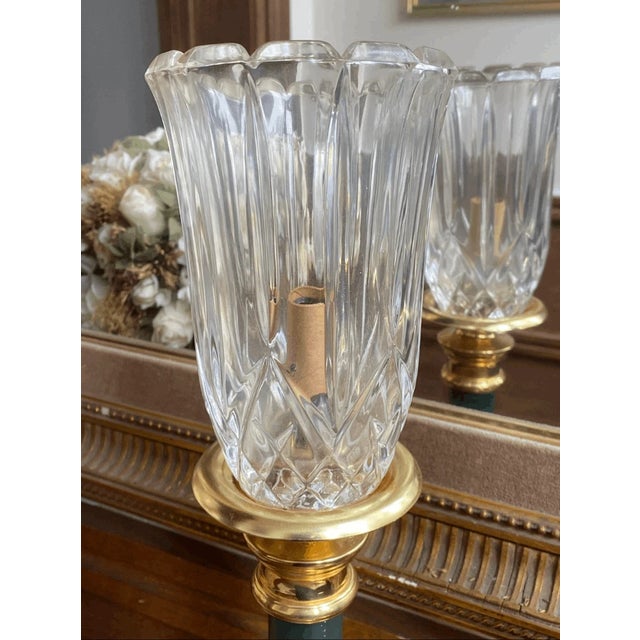 Vintage Pair Federal Style Plug in Table Lamp With Cutglass Shade For Sale - Image 4 of 6