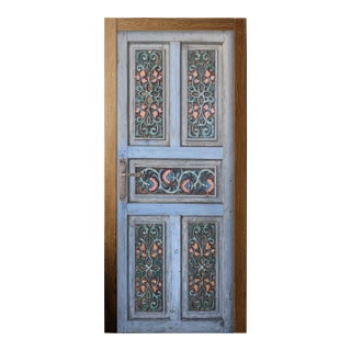Mediterranean Hand-Carved Door in Distressed Blue With Ornate Floral Panels Custom Size Interior/Exterior For Sale