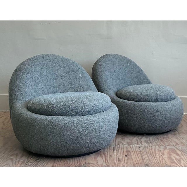 Early 21st Century Vintage Boho Contemporary Boucle Swivel Chairs - A Pair For Sale - Image 5 of 9