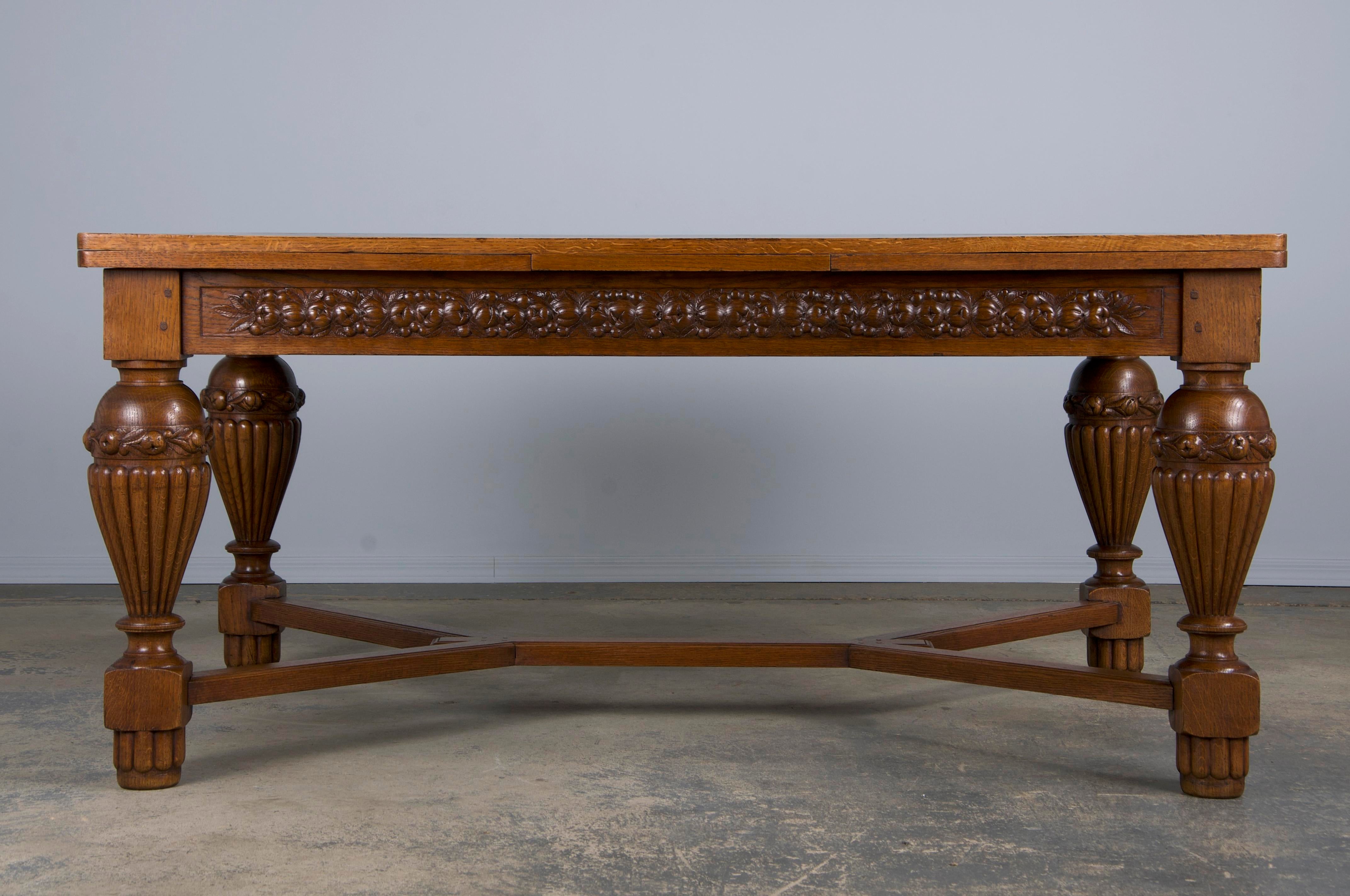 1930s French Art Deco Oak Extendable Dining Table | Chairish