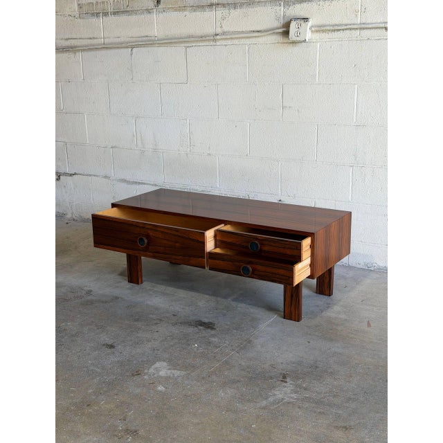 1960s Rosewood Low Chest Entry Bench Drawers Symmetrical Grain Storage Sweden 1960s For Sale - Image 5 of 10