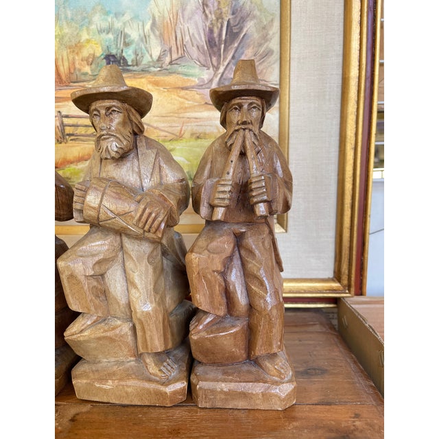 Vintage Hand-Carved Wood Folk Art Musician Figurines, Set of 4 Seated Players For Sale - Image 9 of 11