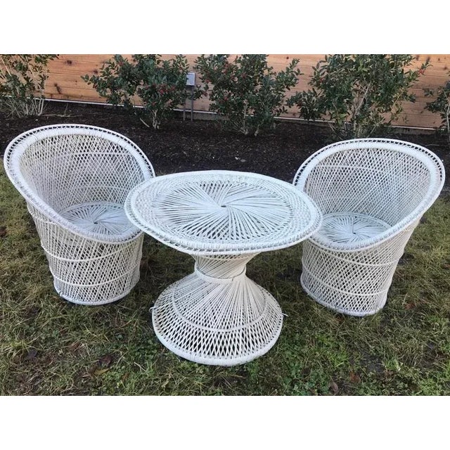 White Vintage Mid to Late 20th Century Wicker Barrel Chairs and Round Table, Child Sized, Set of 3 For Sale - Image 8 of 8