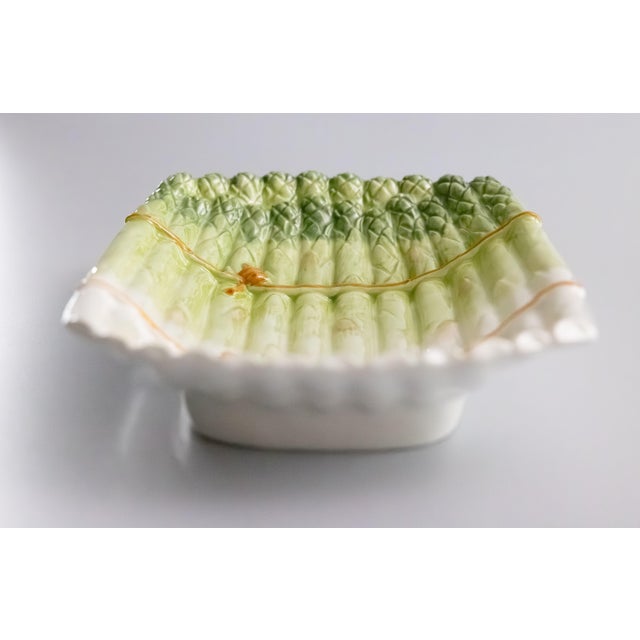 Italian Vintage Italian Majolica Trompe l'Oeil Asparagus Footed Dish For Sale - Image 3 of 8