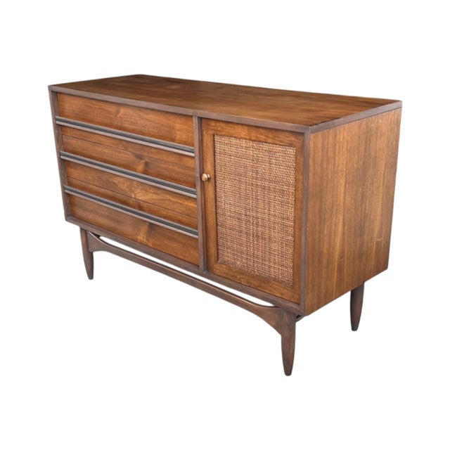 Mid-Century Modern Walnut & Rattan Cabinet – Restored Danish Modern Credenza For Sale - Image 9 of 11