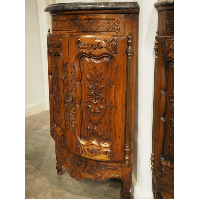 Pair of Sculpted Antique Walnut Corner Cabinets From Provence, France, C. 1900 For Sale - Image 17 of 18
