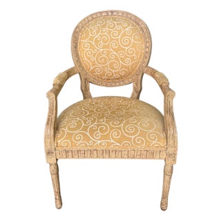 French Louis XVI Medallion Back Armchair With Crème-Peinte Distressed Finish For Sale
