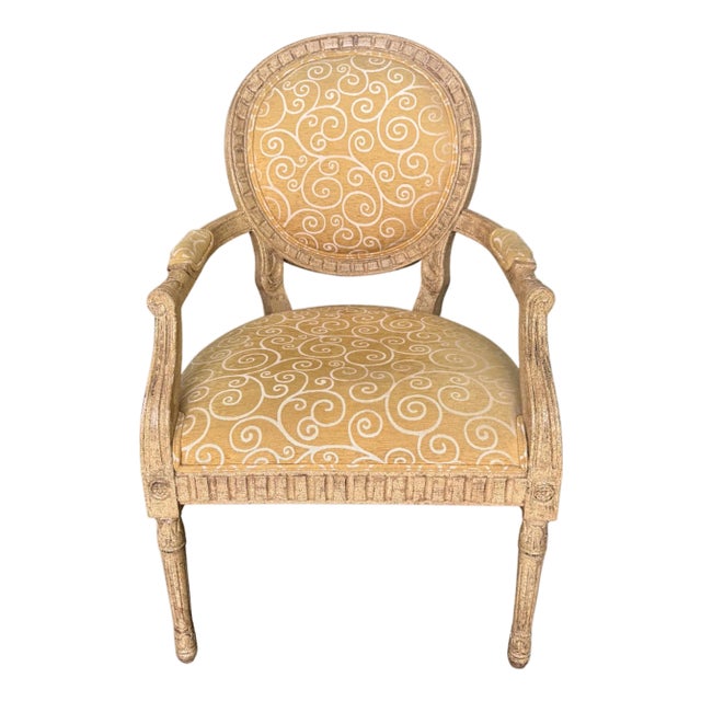 French Louis XVI Medallion Back Armchair With Crème-Peinte Distressed Finish For Sale