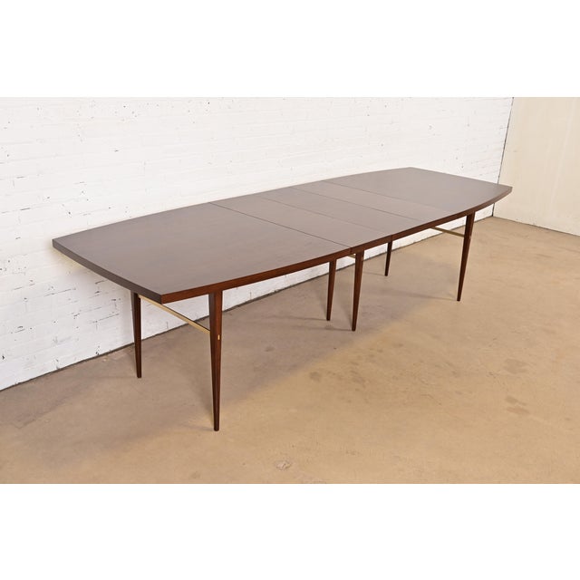 Calvin Furniture Paul McCobb for Directional Mid-Century Modern Walnut and Brass Extension Dining Table, Newly Refinished For Sale - Image 4 of 14