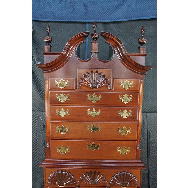 Mid 20th Century Vintage Chippendale Style Mahogany Shell & Blockfront Highboy Chest on Chest 89" For Sale - Image 5 of 18