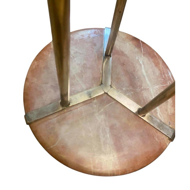 Vintage Pink Marble and Brass Tripod Side Table in the Style of Cedric Hartman Mid Century Modern Gueridon For Sale - Image 10 of 11