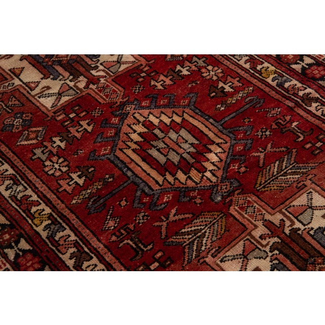 1940s Handmade Red Heriz Persian Wool Runner With Allover Pattern For Sale - Image 5 of 8