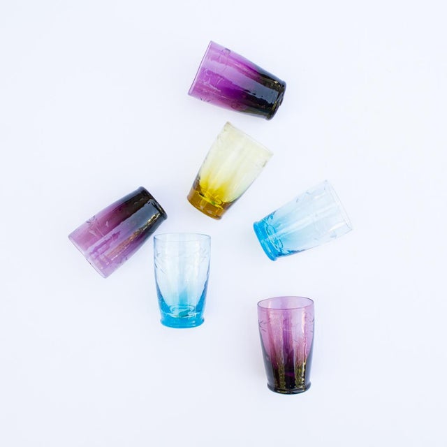 Korean Colorful Handblown Etched Shot Glasses Chairish