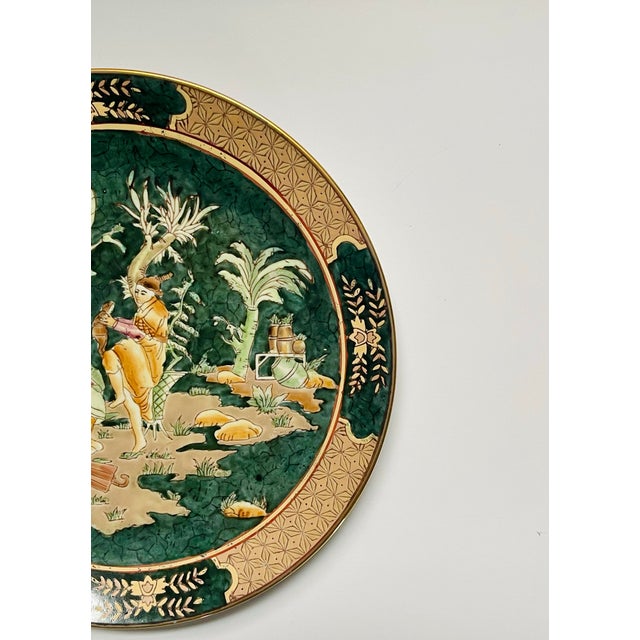 Mid 20th Century Vintage Scenic Asian Green Plate For Sale - Image 5 of 5