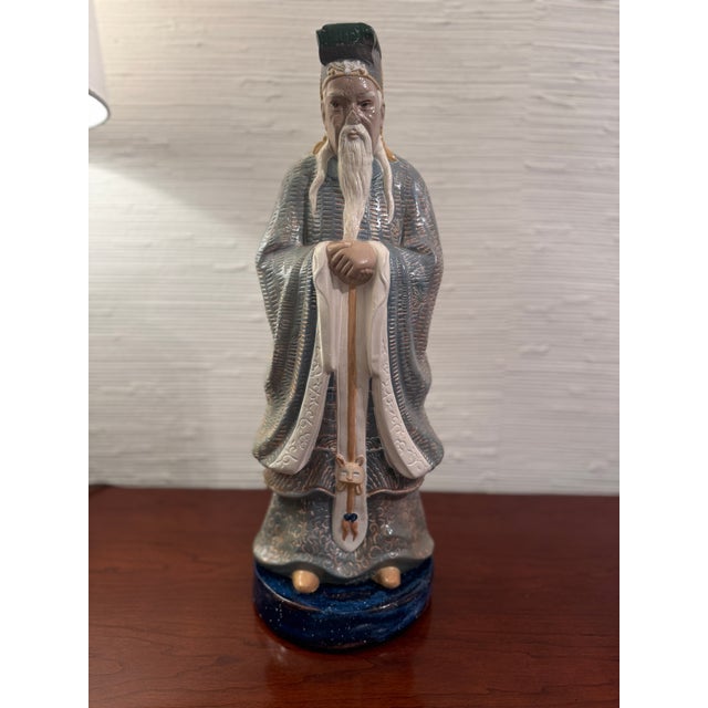 Tall Chinoiserie Confucious Figurine Statue For Sale - Image 9 of 9