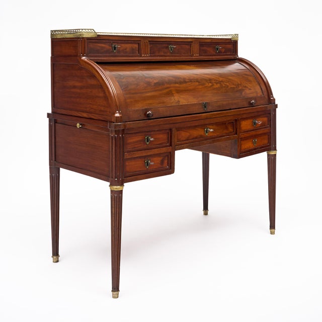 Louis XVI Style Cylinder Desk, Cuban Flamed Mahogany, 1890s For Sale - Image 4 of 10