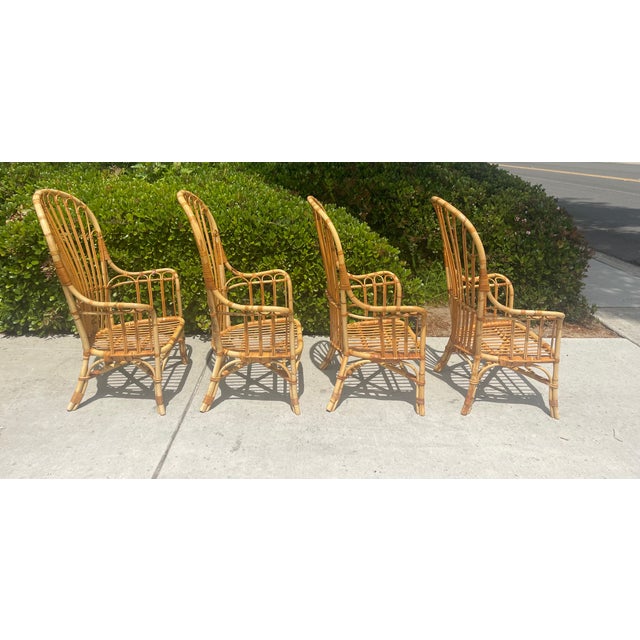 Franco Albini Vintage Rattan High Back Windsor Armchairs, a Set of 4 in the Style of Franco Albini For Sale - Image 4 of 9