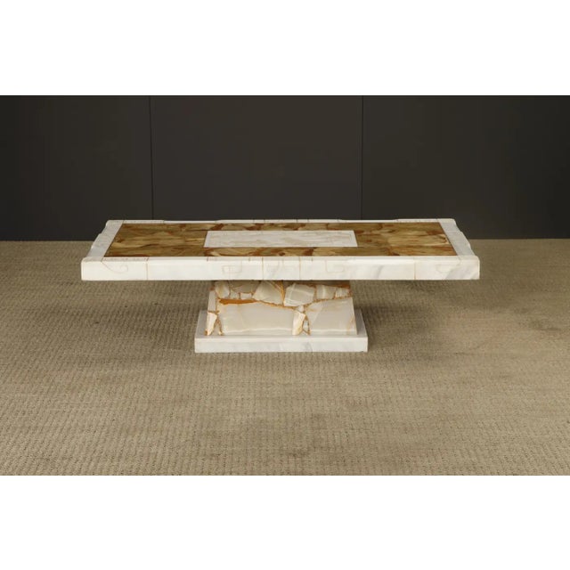 Italian Vintage Italian Tessellated Onyx Coffee Table With Etched Stone Inset, 1970s For Sale - Image 3 of 18